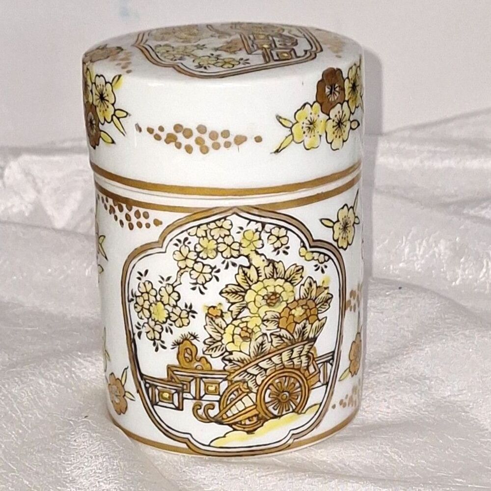 A Gold Imari Lidded Jar Vintage Hand Painted Trinket Box Japanese Porcelain